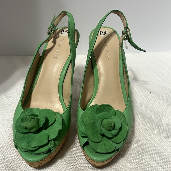 Nine West Green Leather Sling Back Heels 8.5 - Picture 2 of 7
